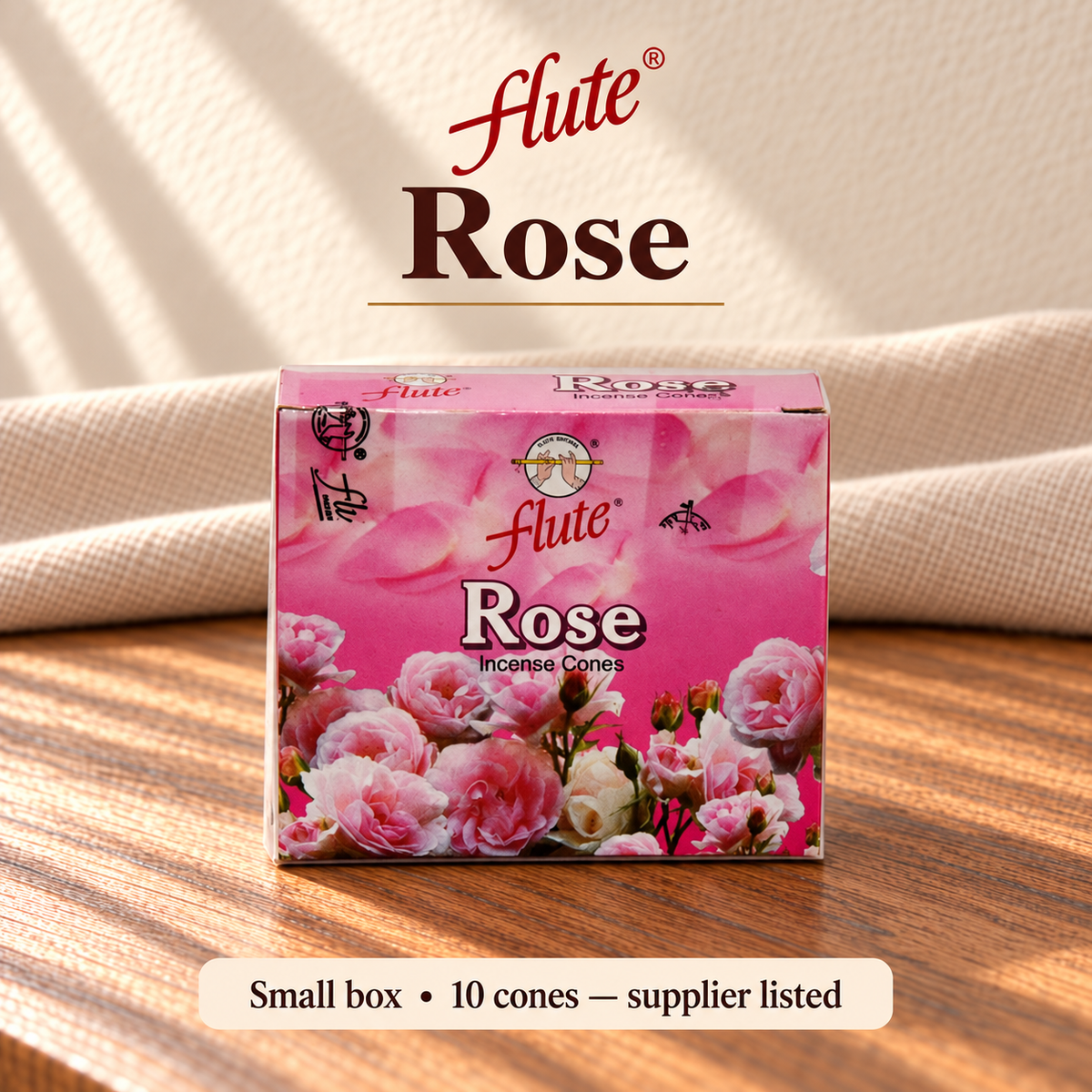 Flute Rose — small box, 10 cones supplier listed