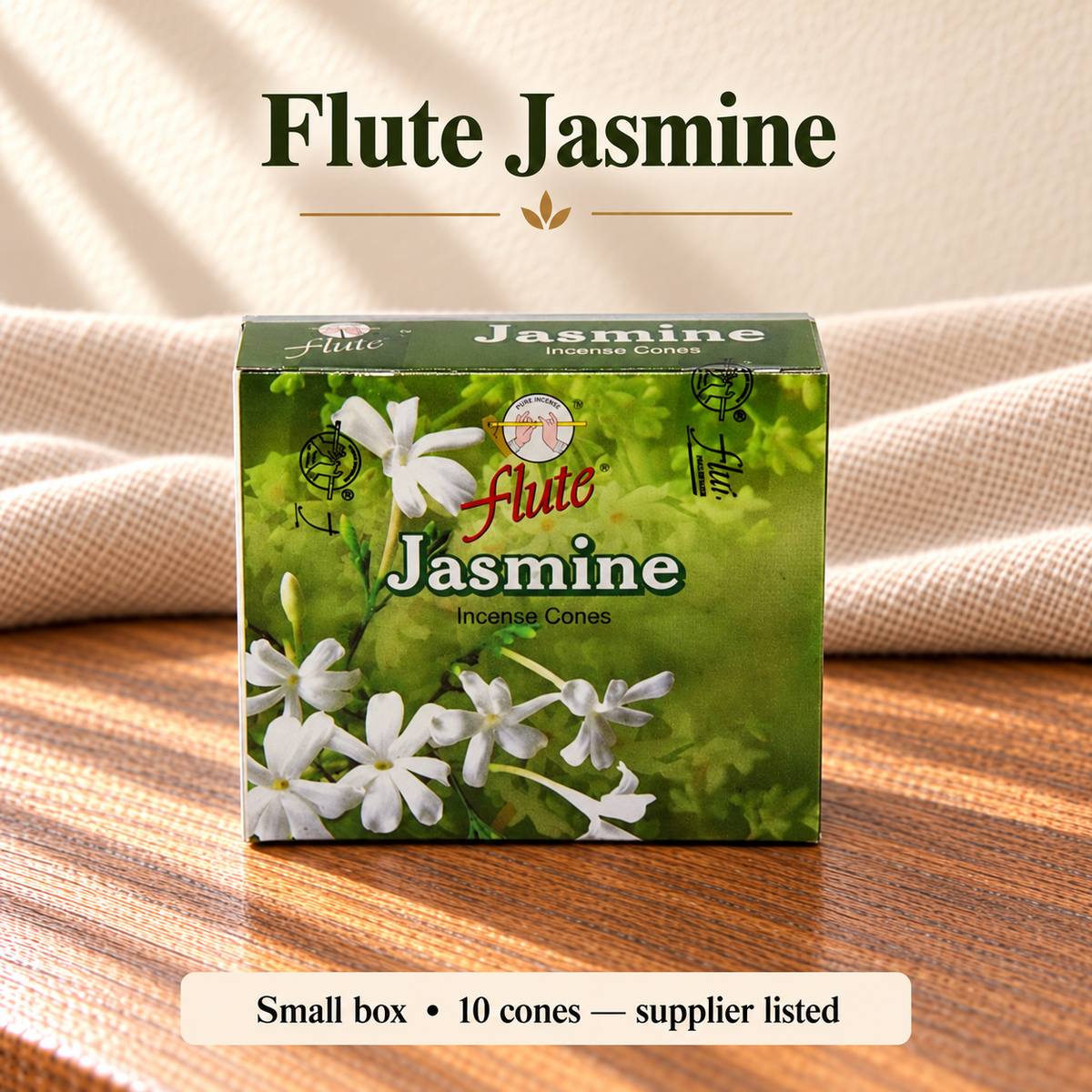 Flute Jasmine — small box, 10 cones supplier listed