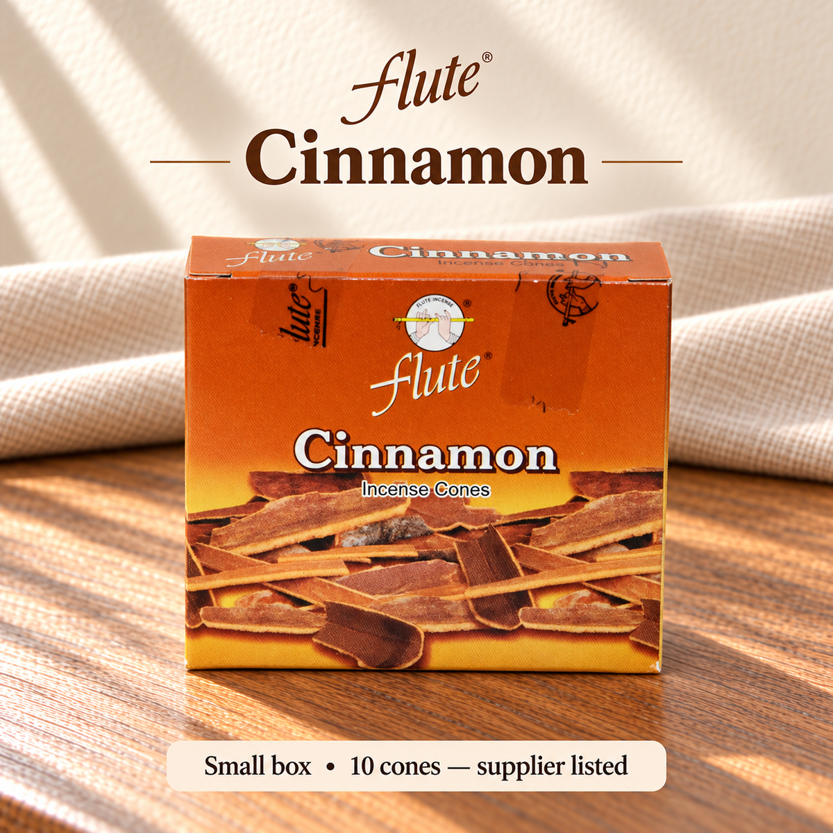 Flute Cinnamon — small box, 10 cones supplier listed