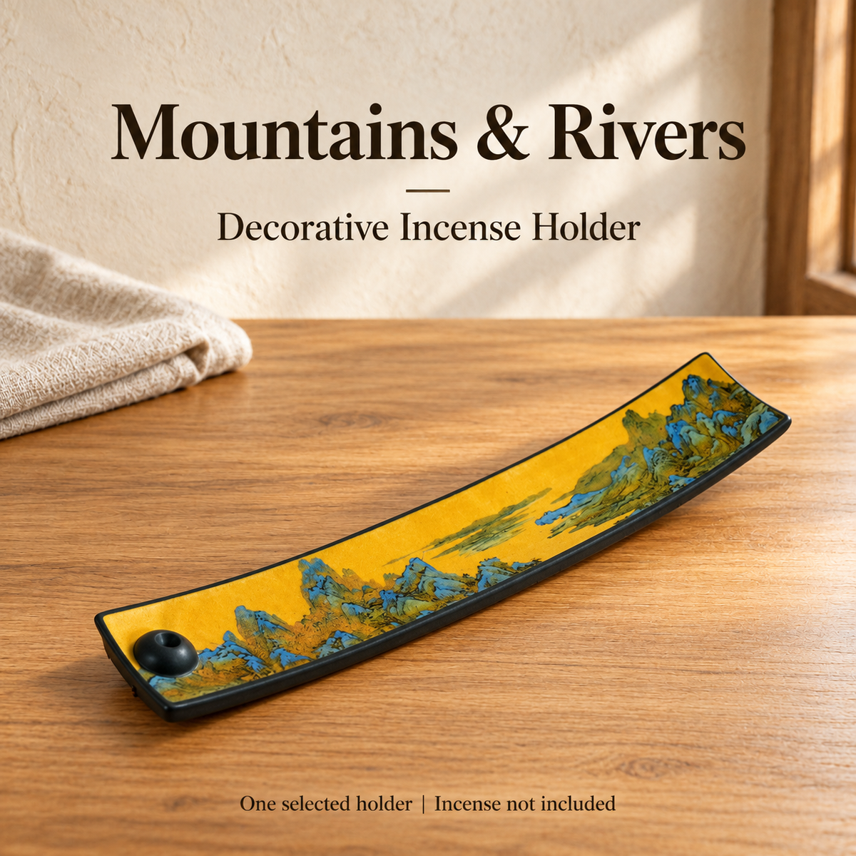 Ceramic Incense Holder — Mountains & Rivers — one holder, incense not included
