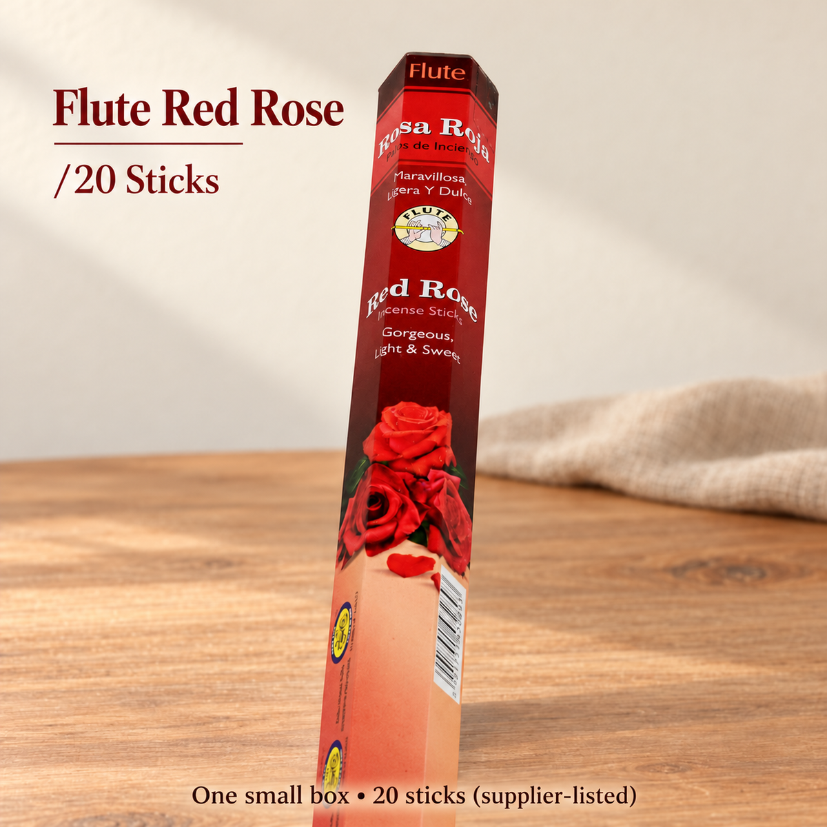 Flute Red Rose Incense Sticks — 20-Stick Small Box — product-05