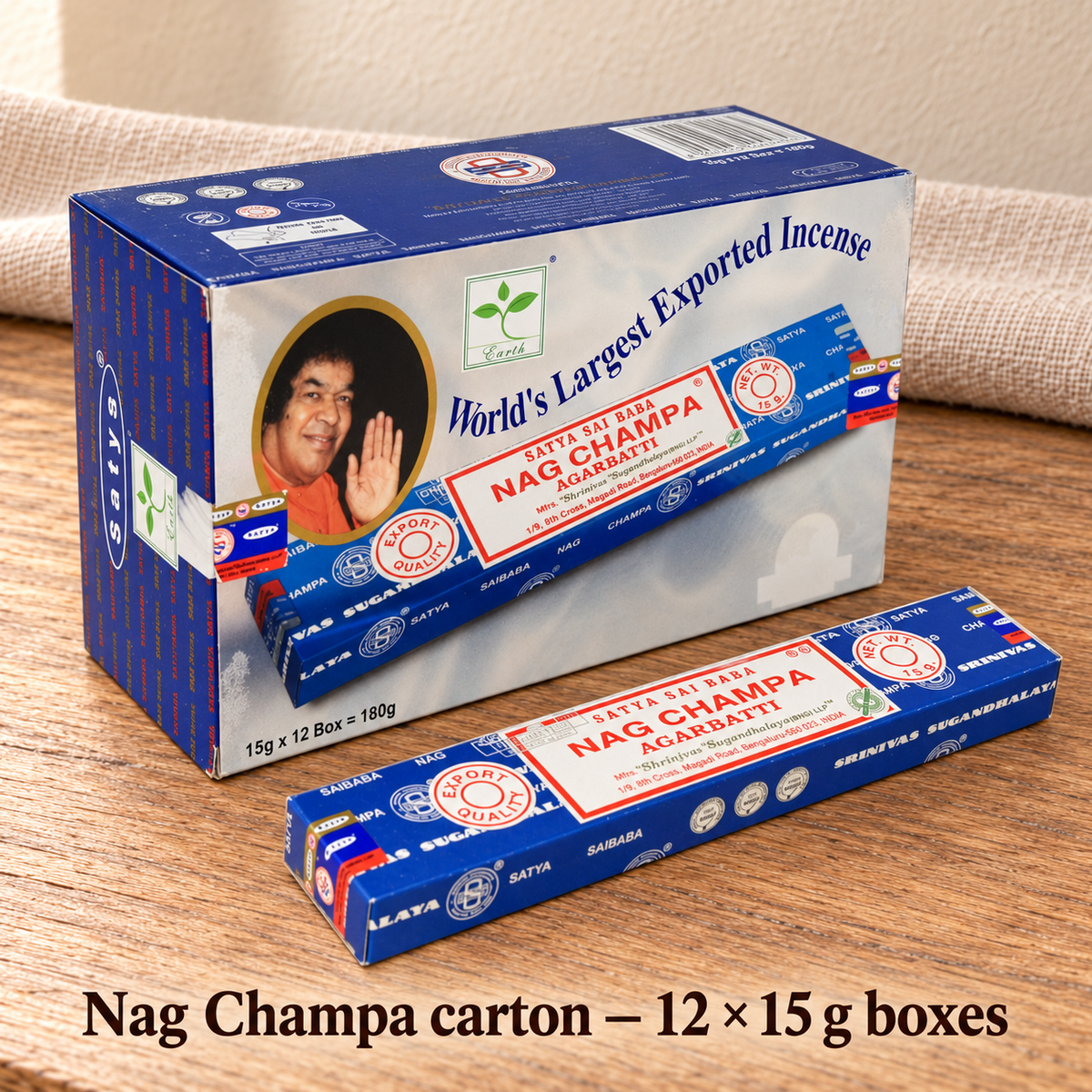 Nag Champa carton — 12 × 15 g boxes