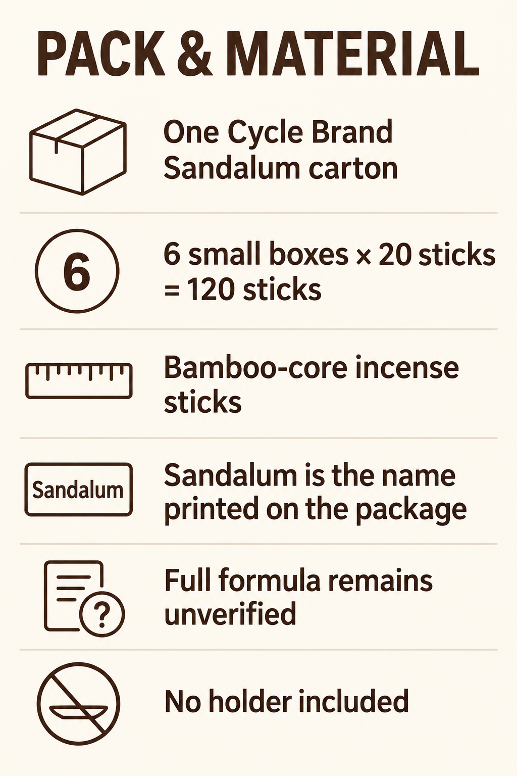 Cycle Brand Sandalum Incense Sticks — 120-Stick Carton — pack