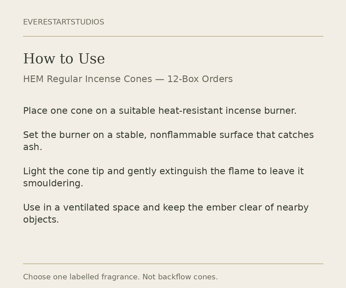 HEM regular incense cone 12-box120-cone order use information