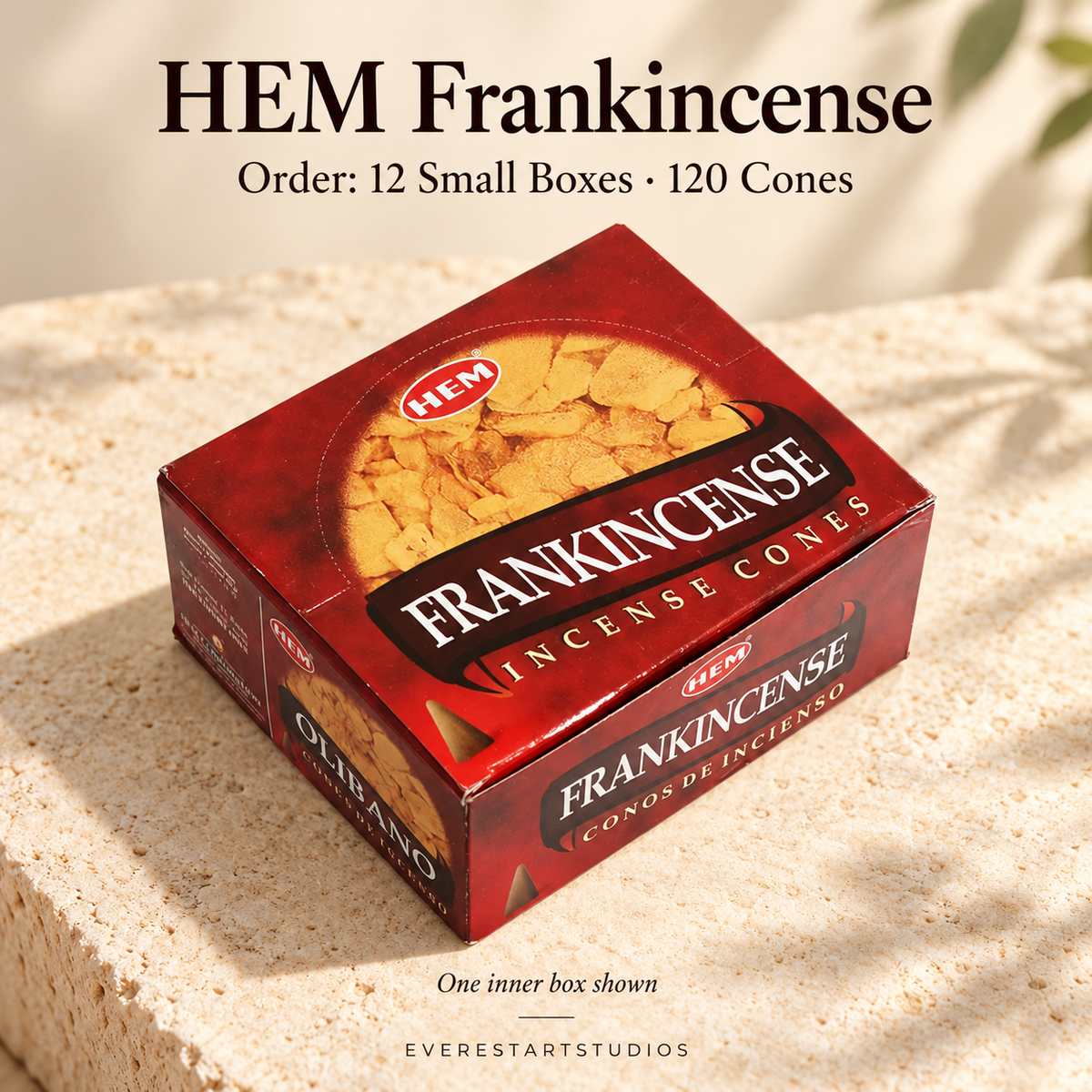 HEM Frankincense, selected order12smallboxes120regularcones; one inner box shown