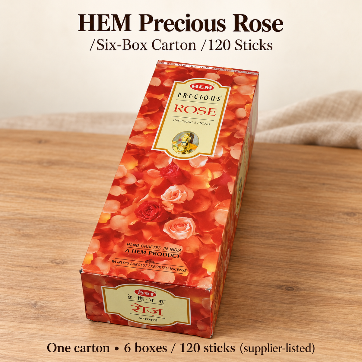 HEM Precious Rose Incense Sticks — Six-Box Carton, 120 Sticks — product-05