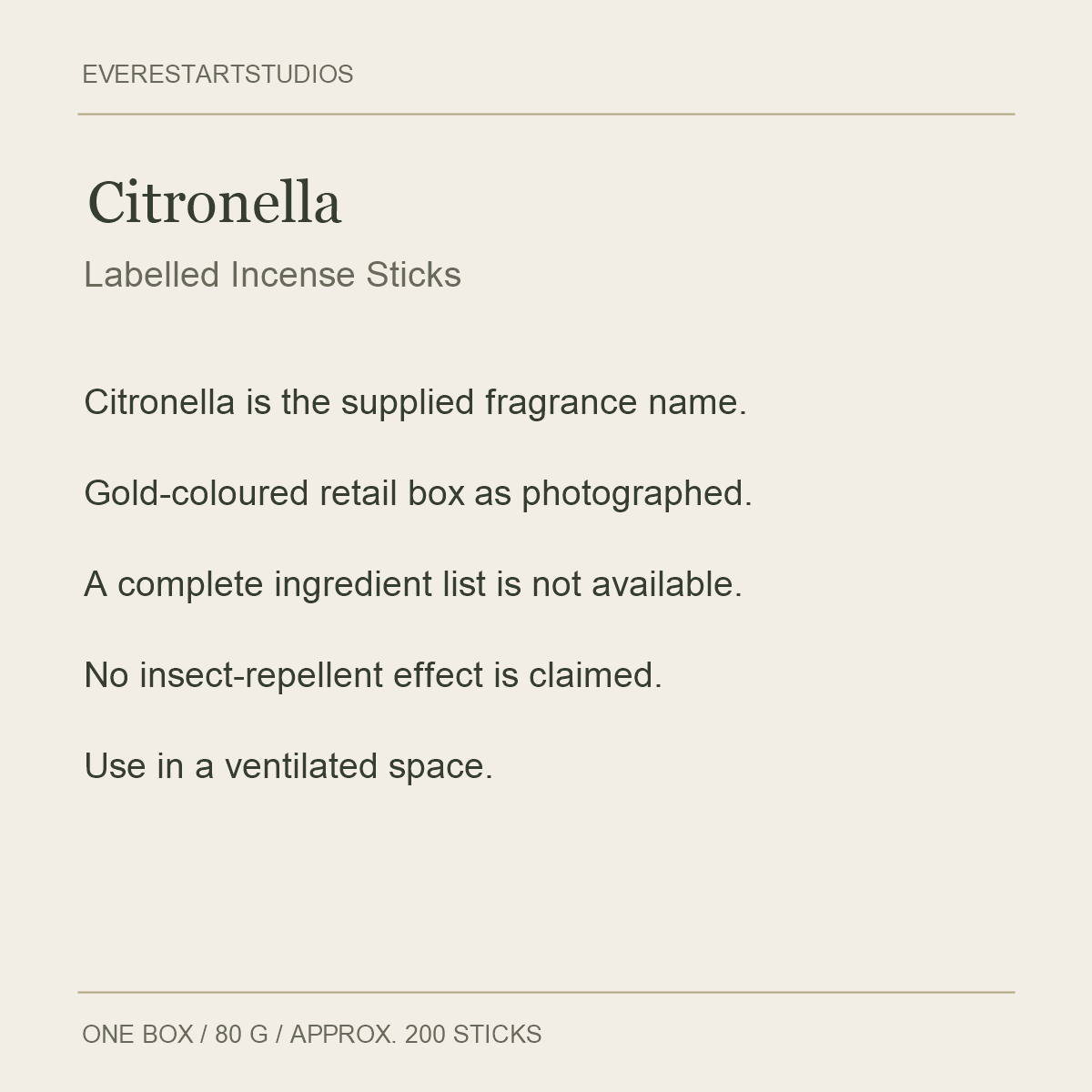 Citronella Incense Sticks — 80 g Box — fragrance