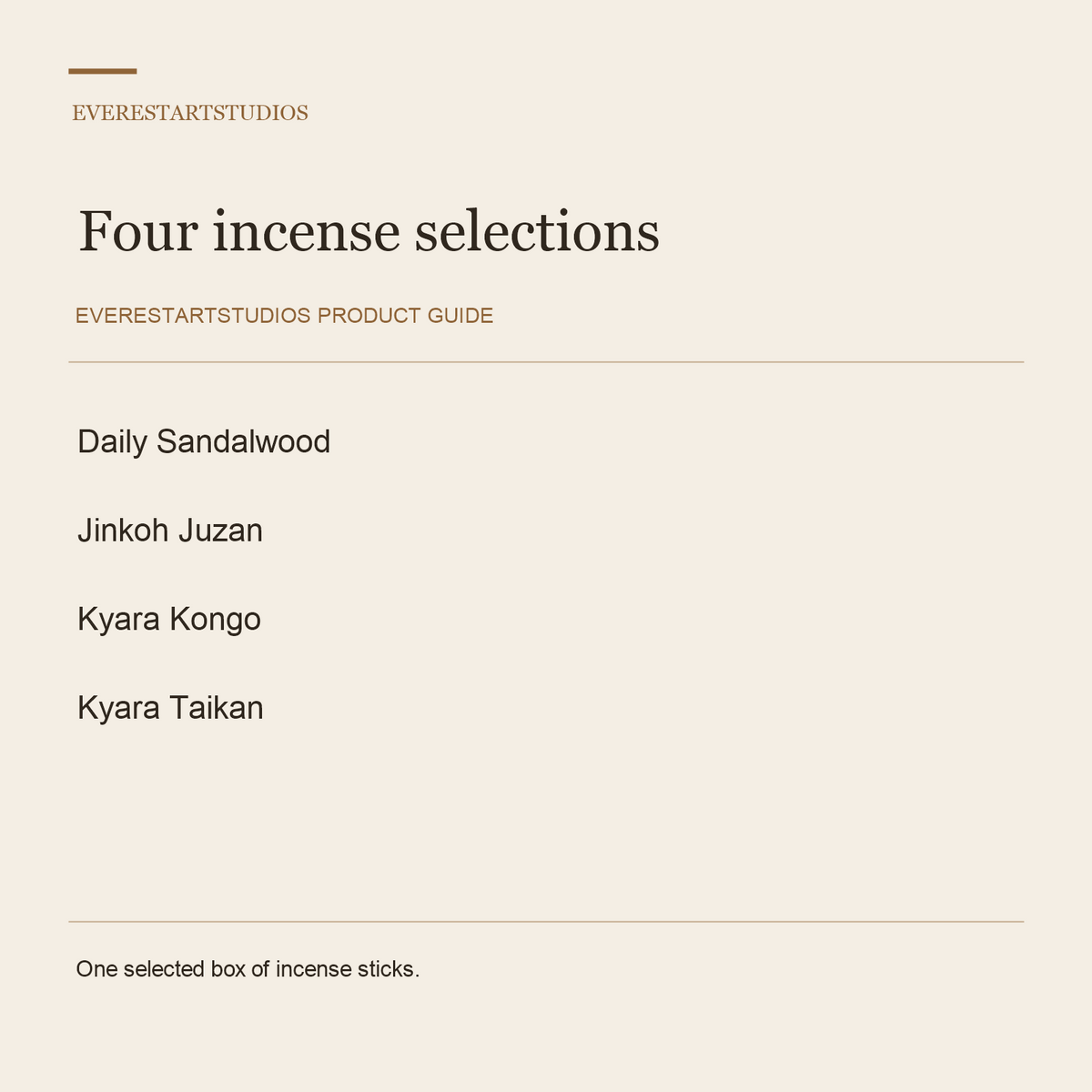 Nippon Kodo Incense Sticks — Four Boxed Selections — Four incense selections