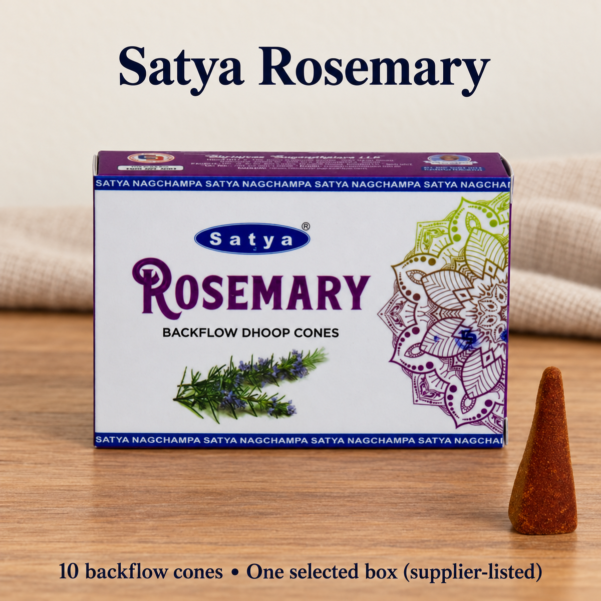 Satya Backflow Dhoop Cones — 24 Fragrance Selections, 10 per Small Box | variant-01