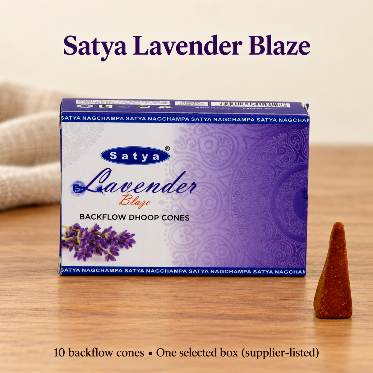 Satya Backflow Dhoop Cones — 24 Fragrance Selections, 10 per Small Box | variant-04