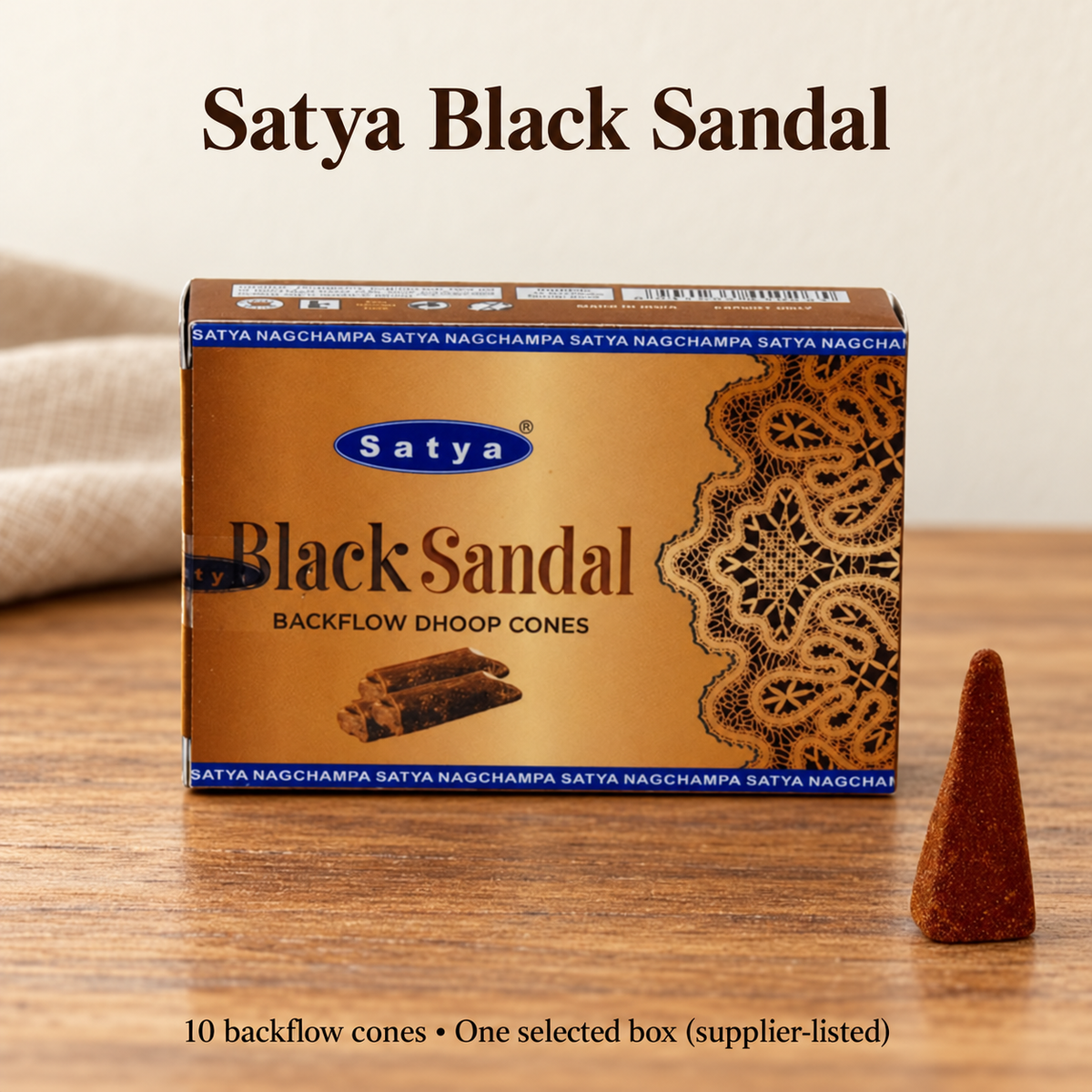 Satya Backflow Dhoop Cones — 24 Fragrance Selections, 10 per Small Box | variant-05