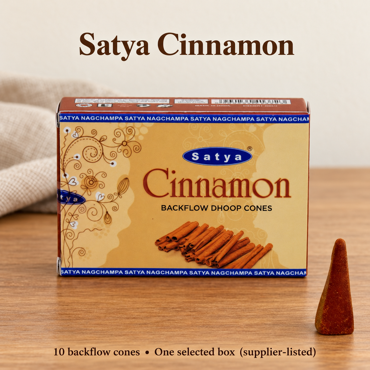 Satya Backflow Dhoop Cones — 24 Fragrance Selections, 10 per Small Box | variant-13