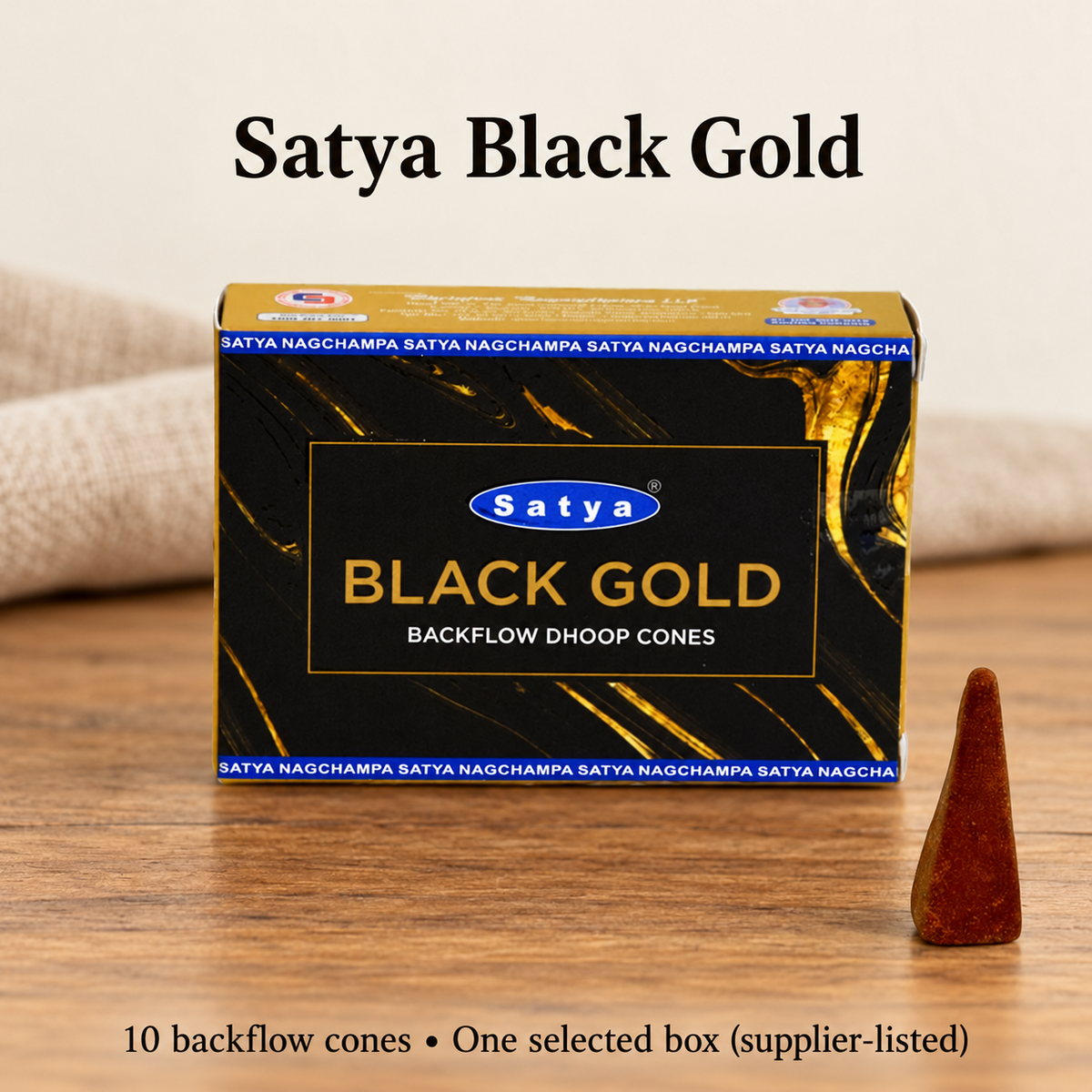 Satya Backflow Dhoop Cones — 24 Fragrance Selections, 10 per Small Box | variant-16
