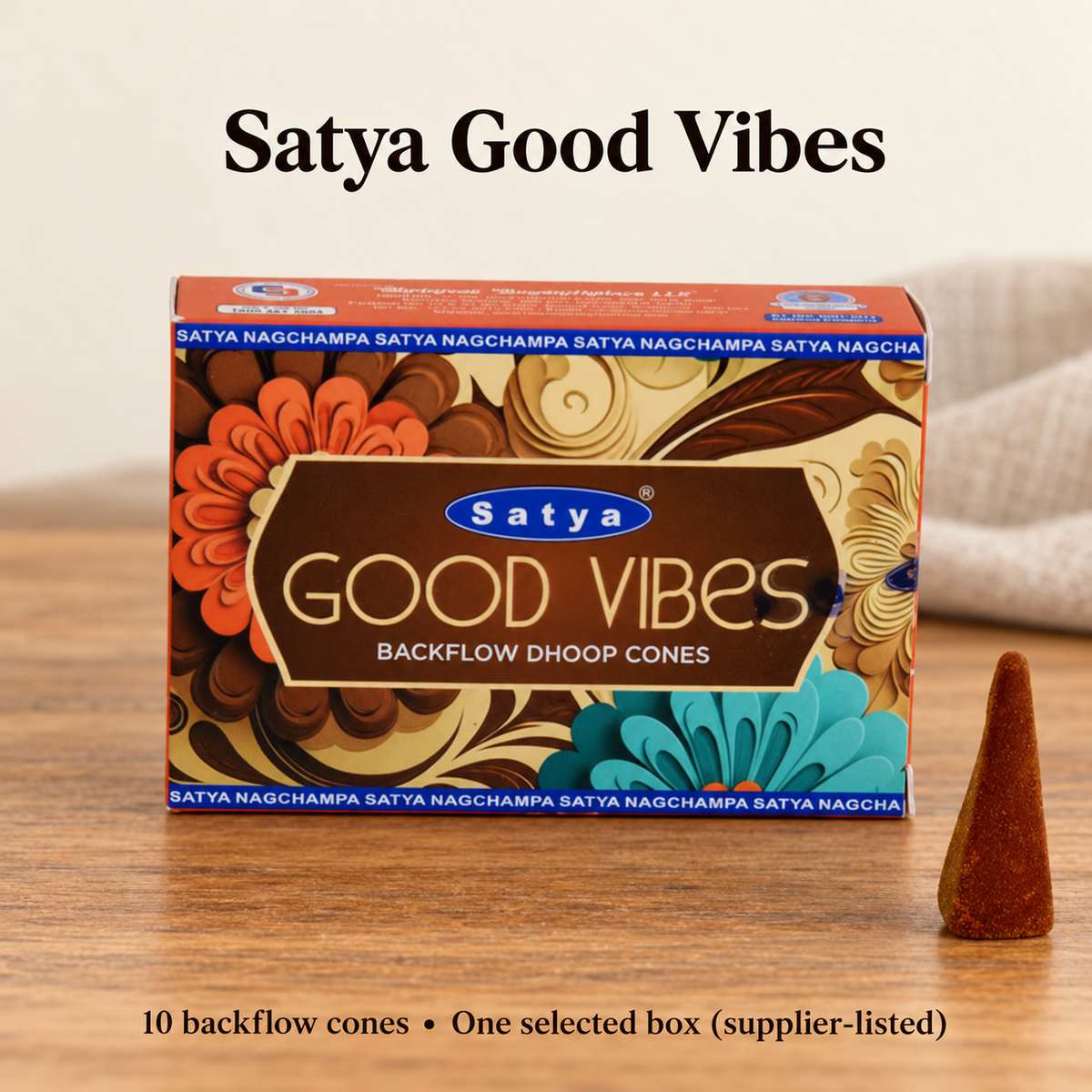 Satya Backflow Dhoop Cones — 24 Fragrance Selections, 10 per Small Box | variant-18