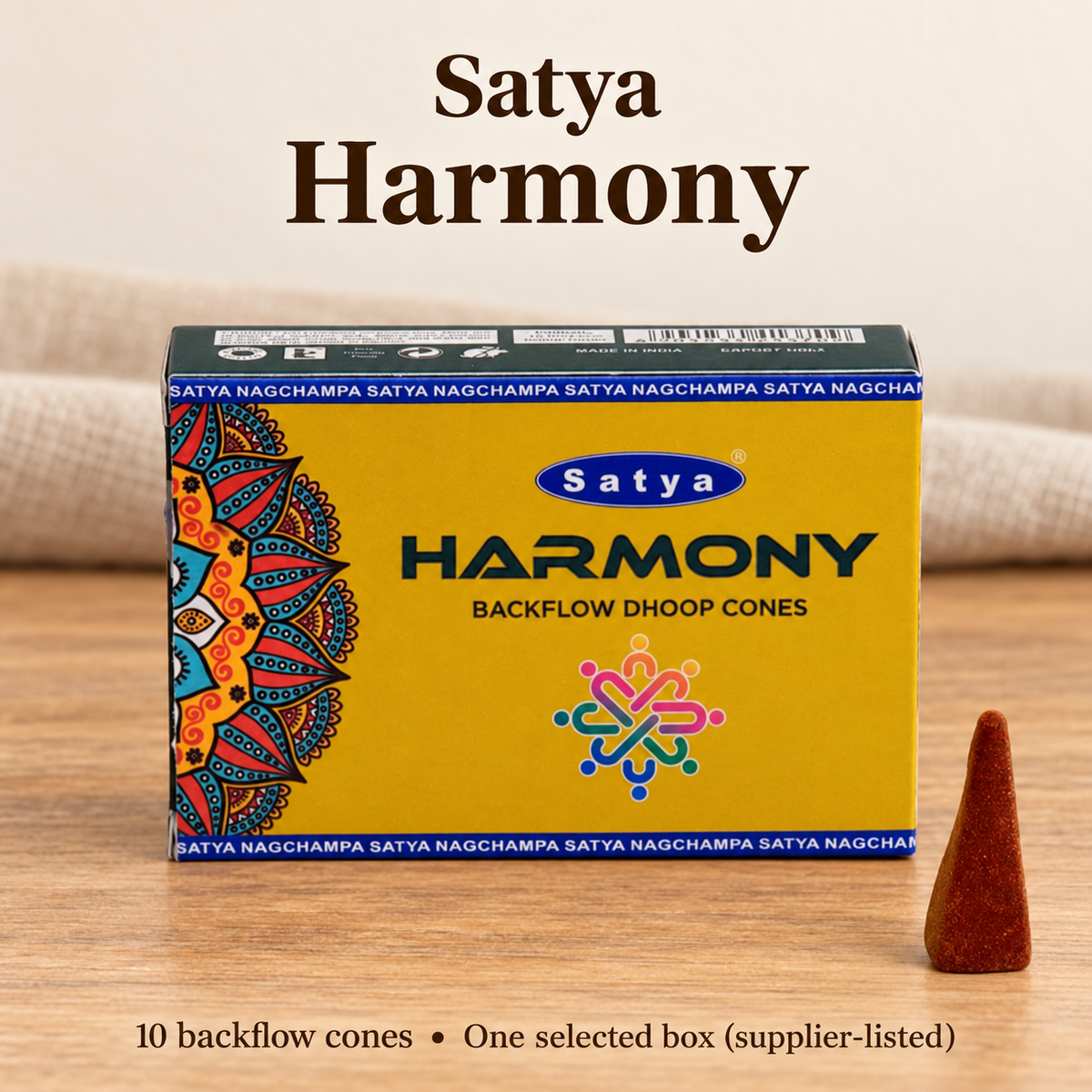 Satya Backflow Dhoop Cones — 24 Fragrance Selections, 10 per Small Box | variant-21