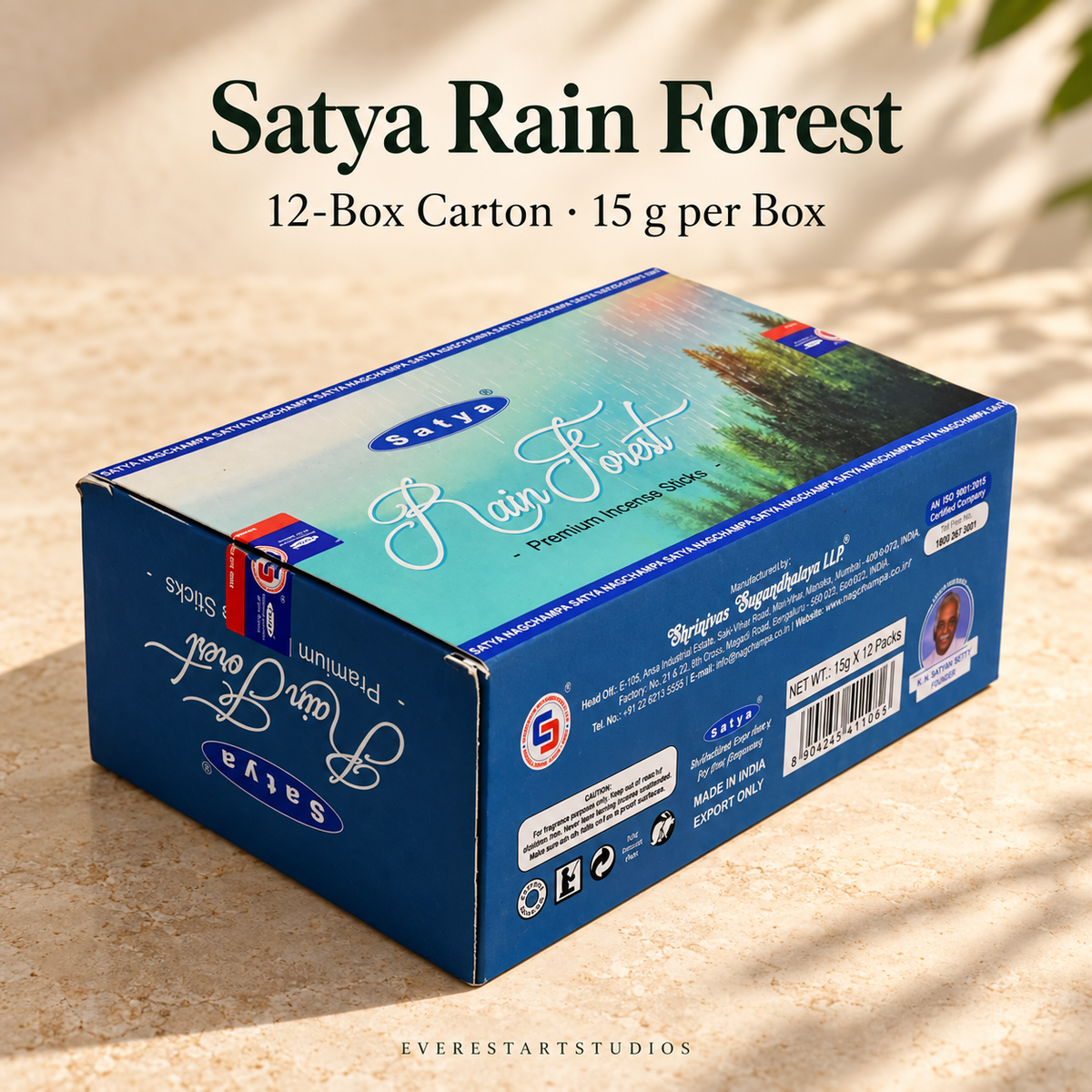 Satya Rain Forest 12-boxcarton of15g boxes, original blue-and-turquoise packaging