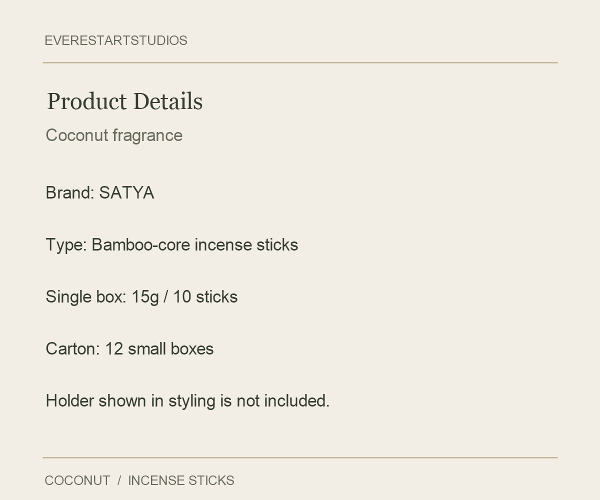 SATYA Coconut incense — specifications information