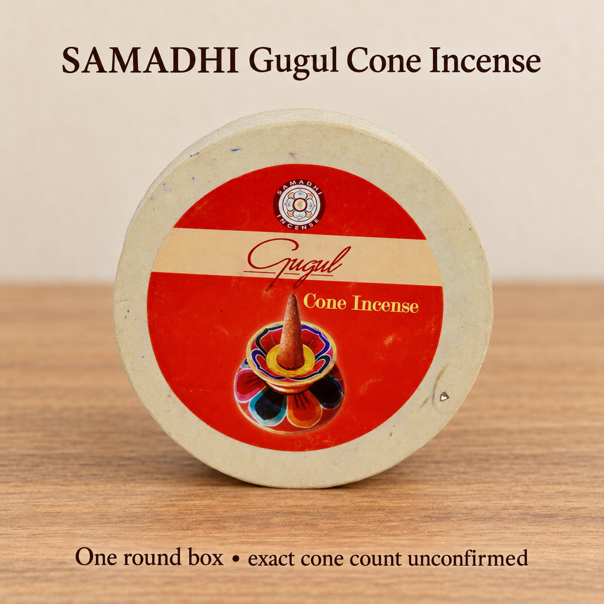 SAMADHI Gugul original cream/red round cone incense box