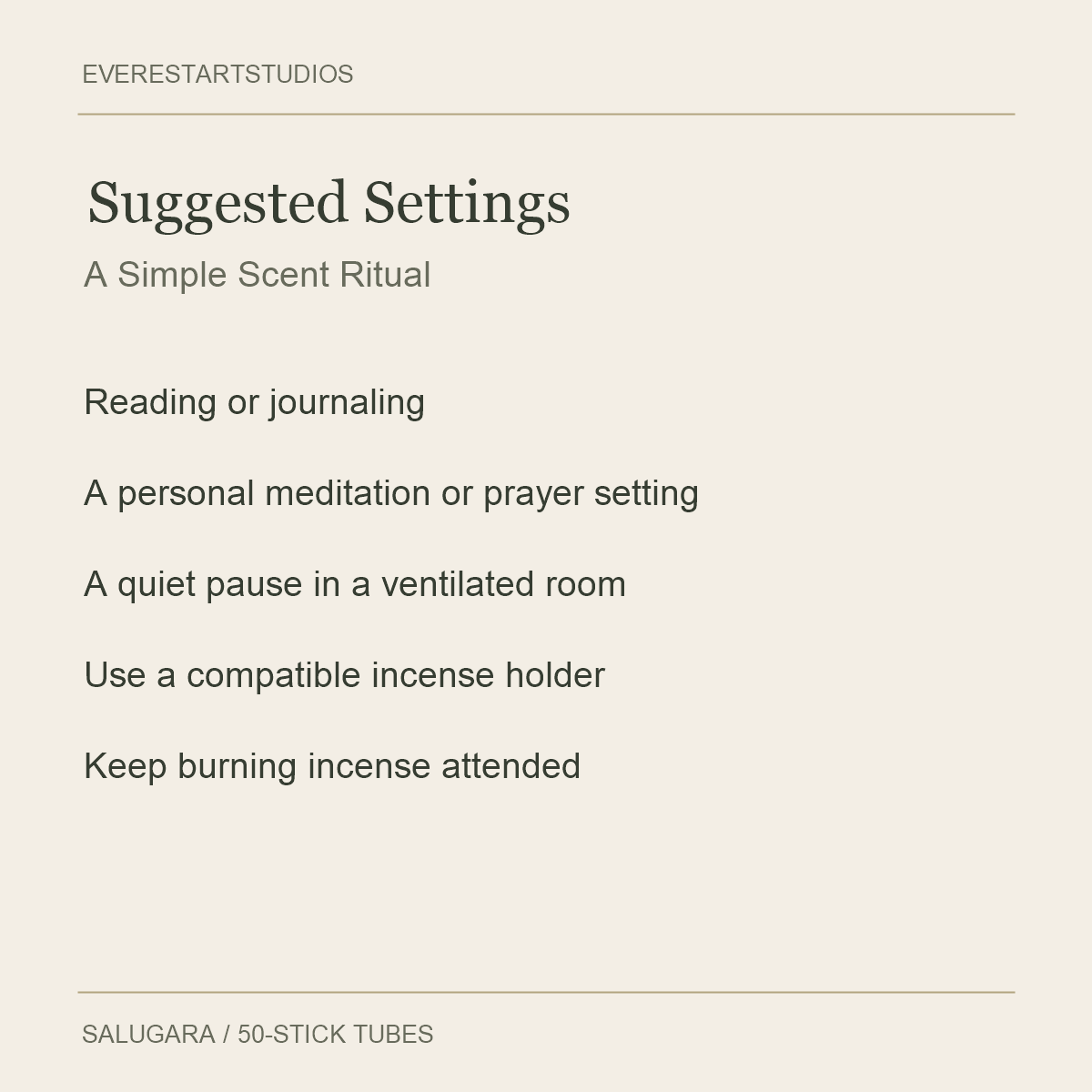 Salugara Incense Sticks — Suggested Settings
