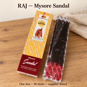RAJ Mysore Sandal original box and matching inner bag, 30 sticks
