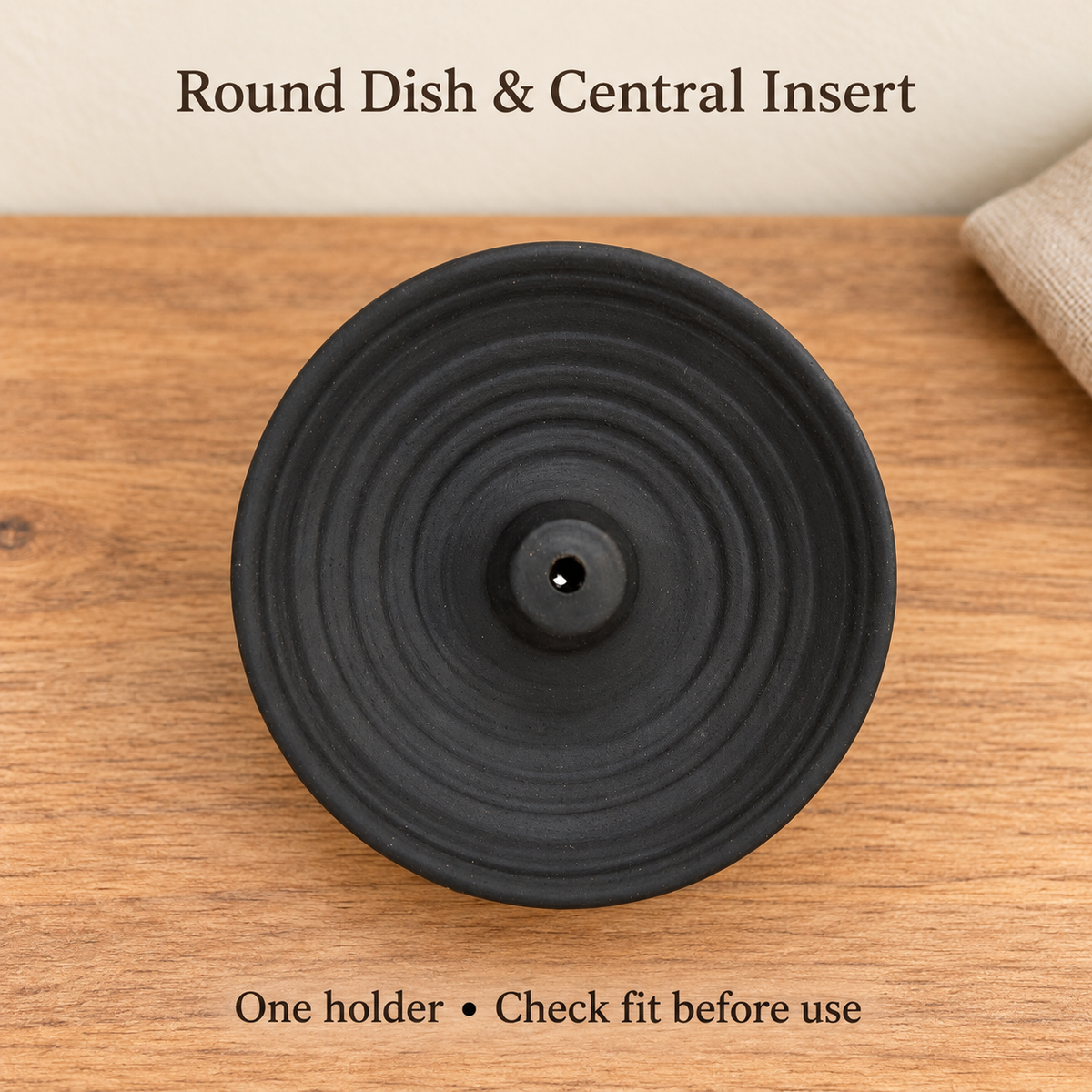 Black Ceramic Round Incense Holder — Concentric Dish & Central Insert | product-02