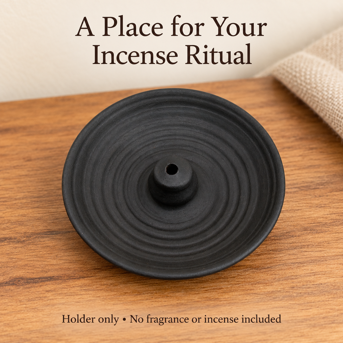 Black Ceramic Round Incense Holder — Concentric Dish & Central Insert | product-05