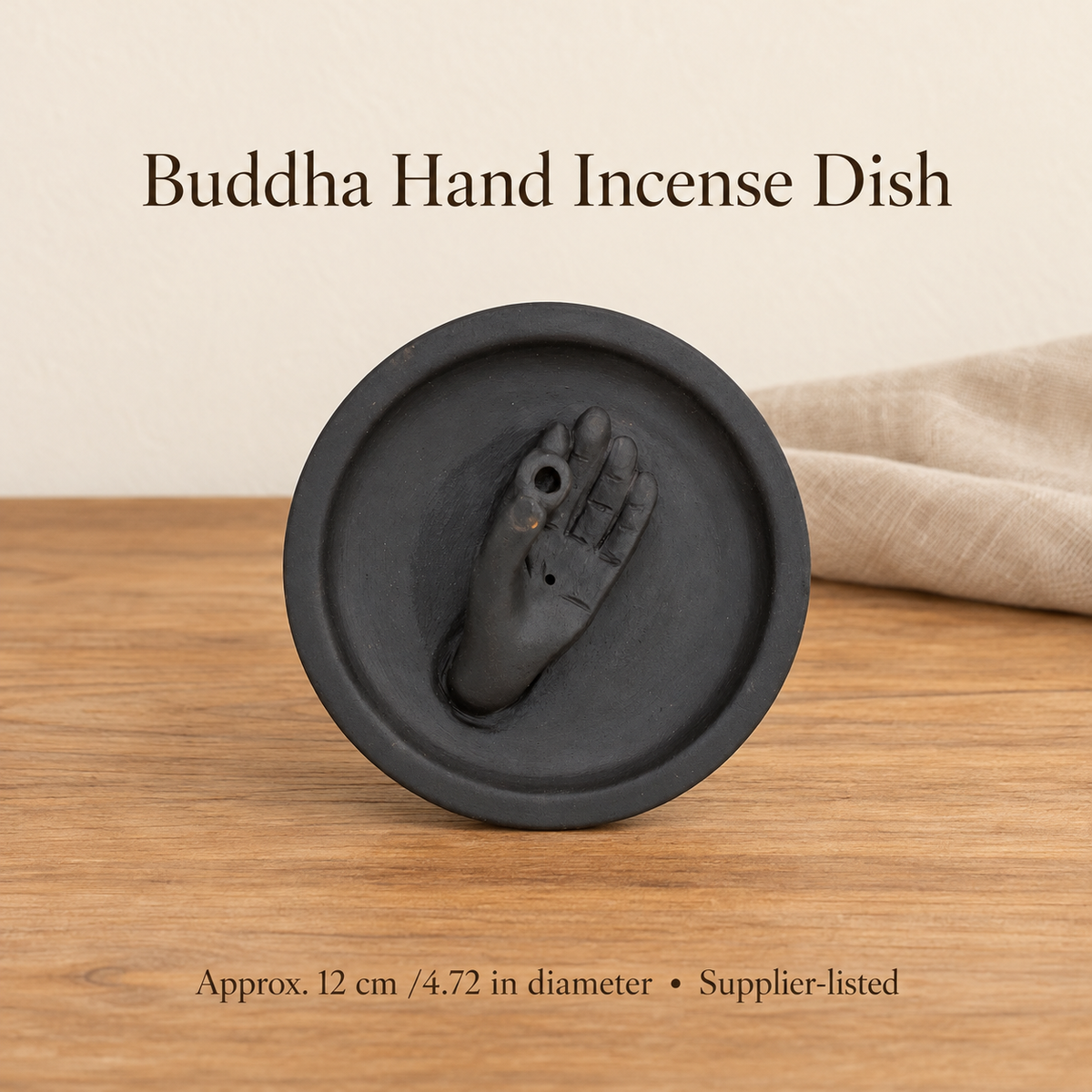 Black Ceramic Buddha Hand Incense Dish — Approx.12 cm Holder | product-03