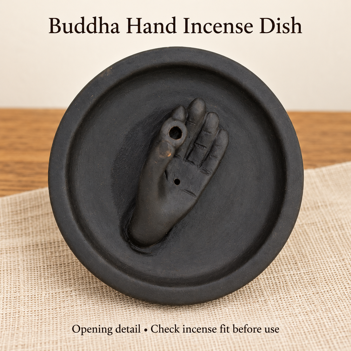 Black Ceramic Buddha Hand Incense Dish — Approx.12 cm Holder | product-04