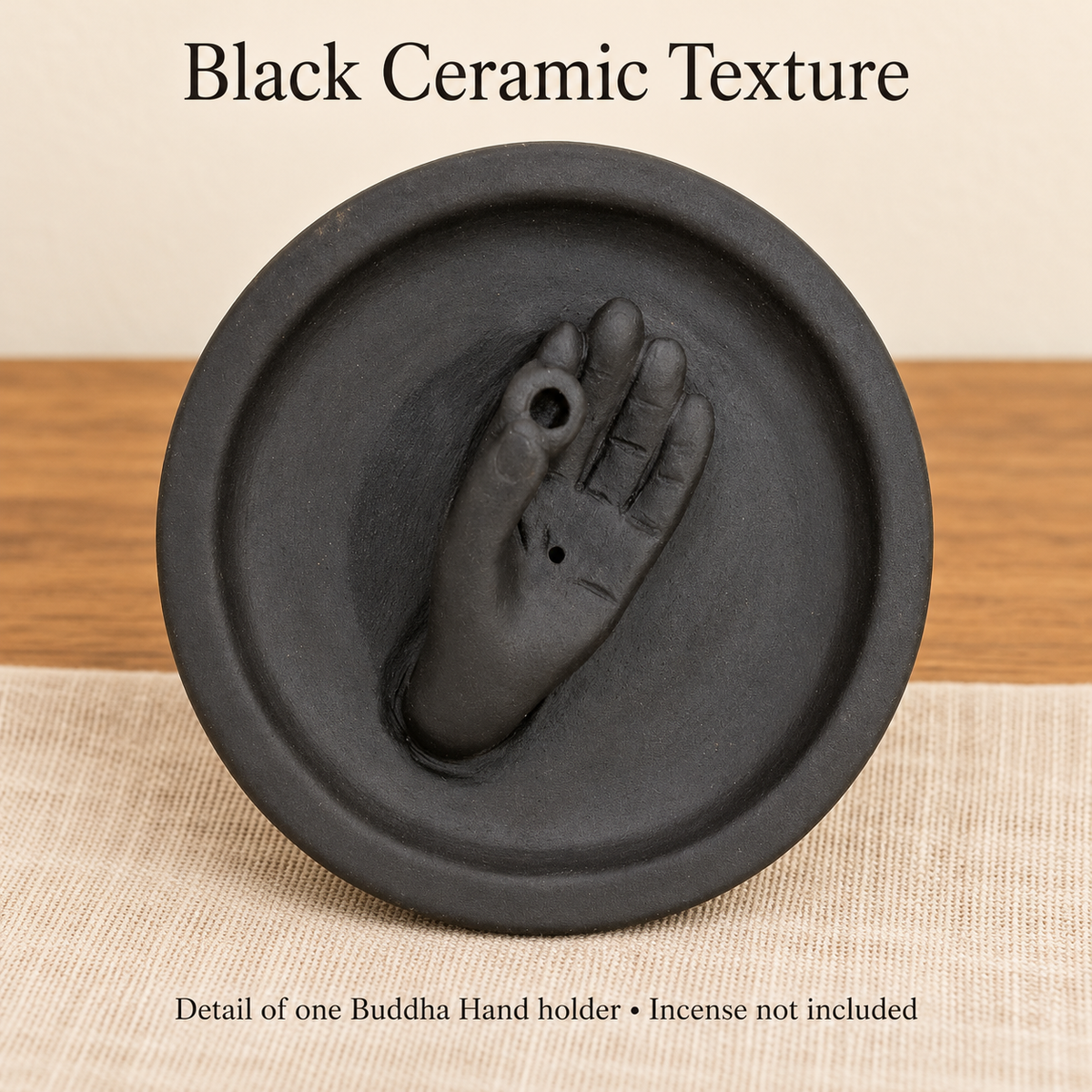 Black Ceramic Buddha Hand Incense Dish — Approx.12 cm Holder | product-05