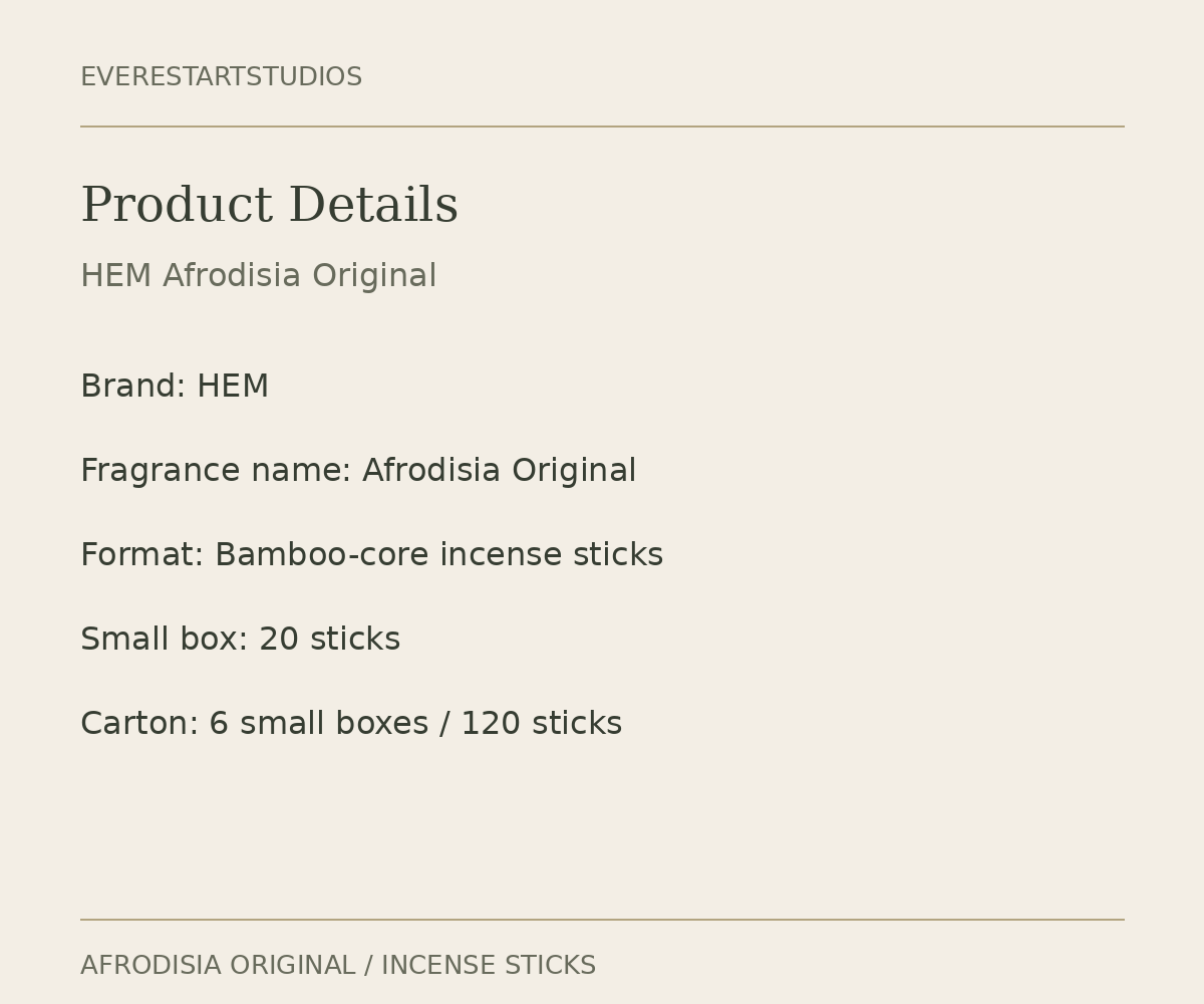 HEM Afrodisia Original incense — specifications