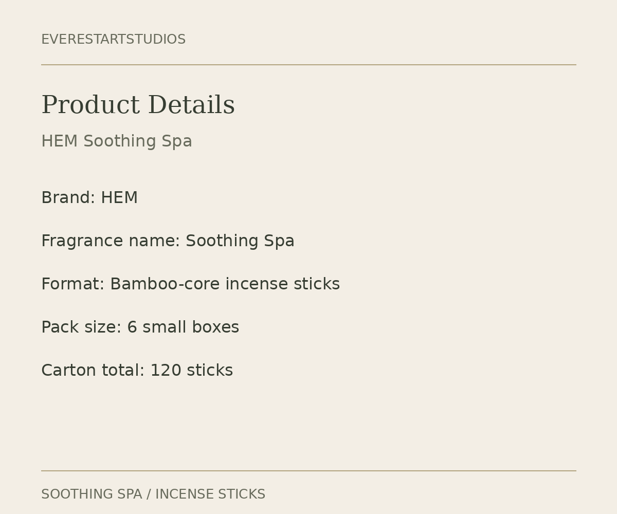 HEM Soothing Spa carton — specifications