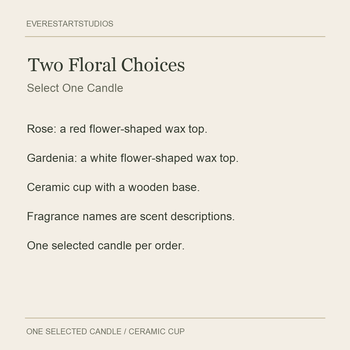 Floral Scented Candle — Rose or Gardenia — Two Floral Choices