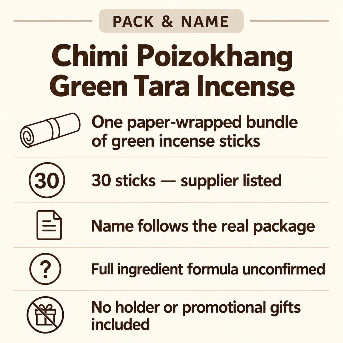 Chimi Poizokhang Green Tara Incense — 30-Stick Wrapped Pack — pack
