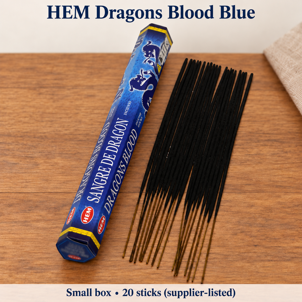HEM Dragons Blood Blue small hex box, 20 sticks