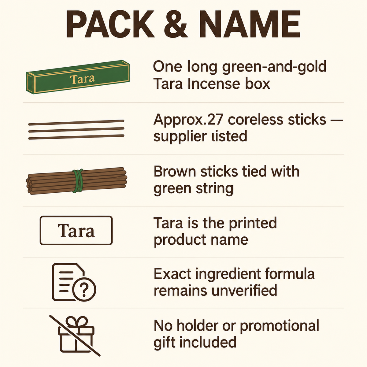 Tara Incense — Long Green Box,Approx.27 Coreless Sticks — pack