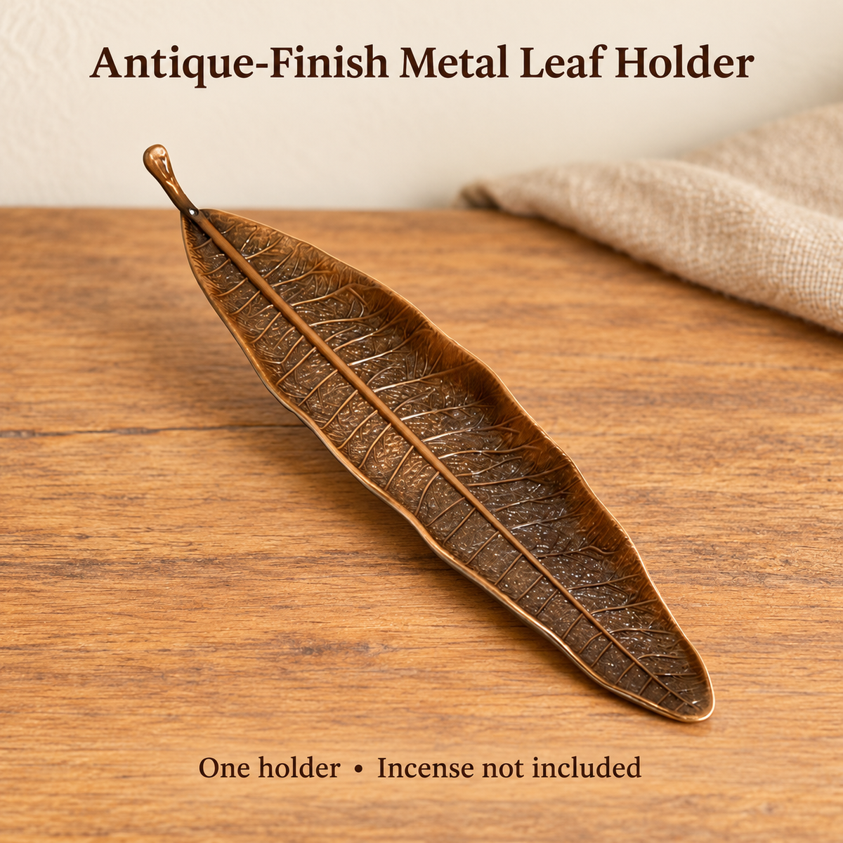 Antique-Finish Metal Leaf Incense Holder — product-02