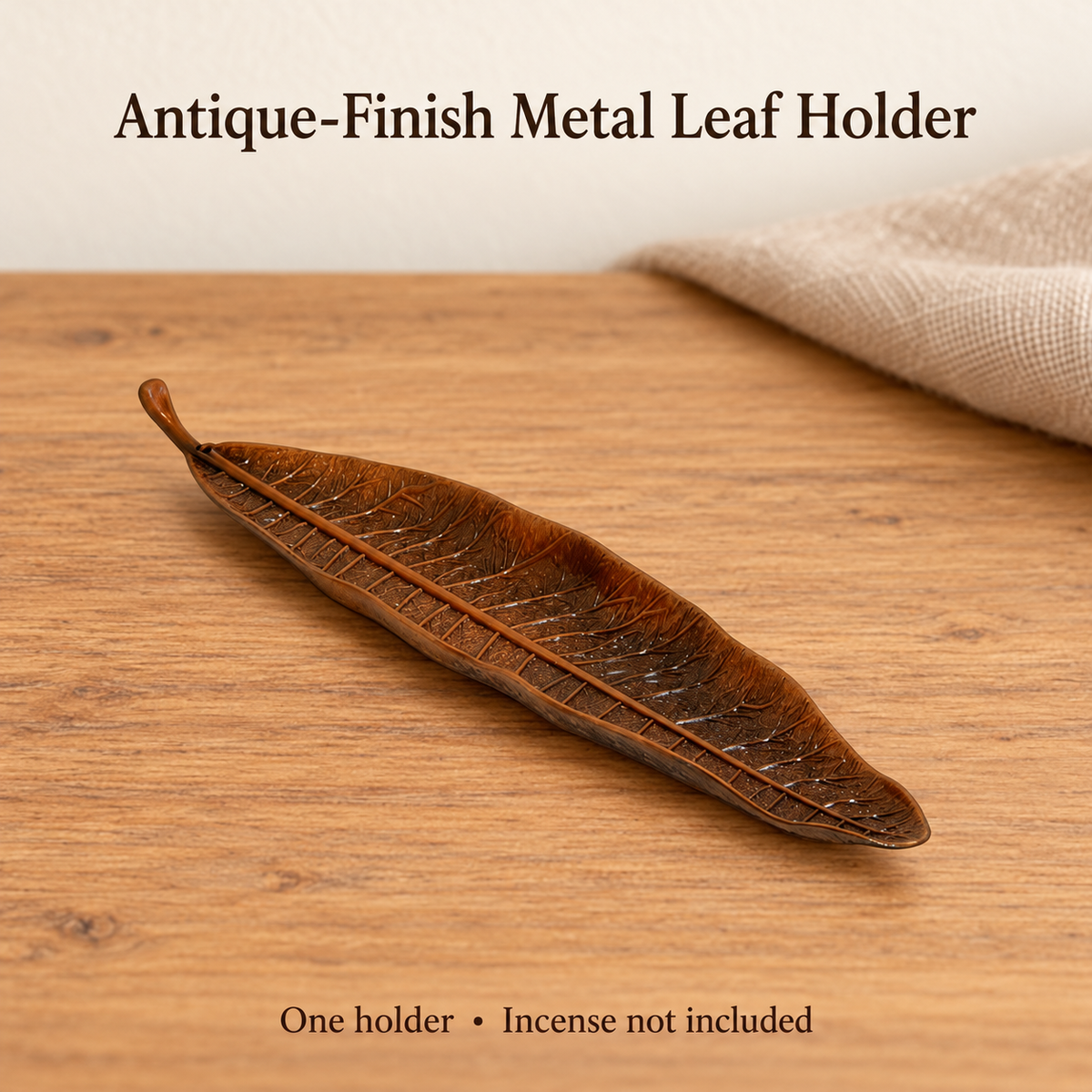 Antique-Finish Metal Leaf Incense Holder — variant-01
