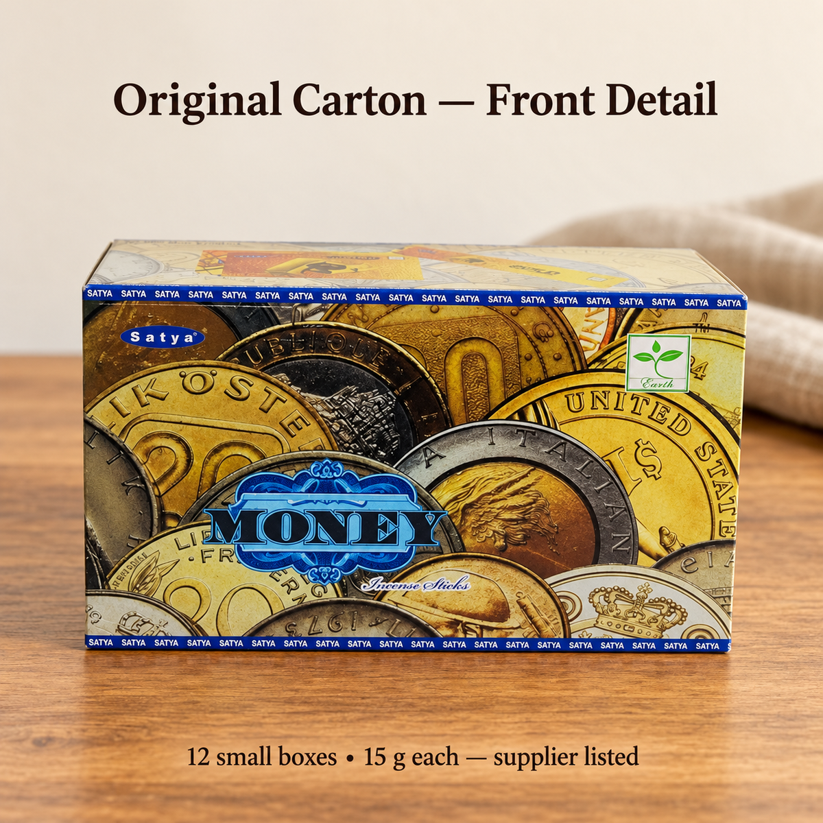 Satya Money original outer-carton front detail