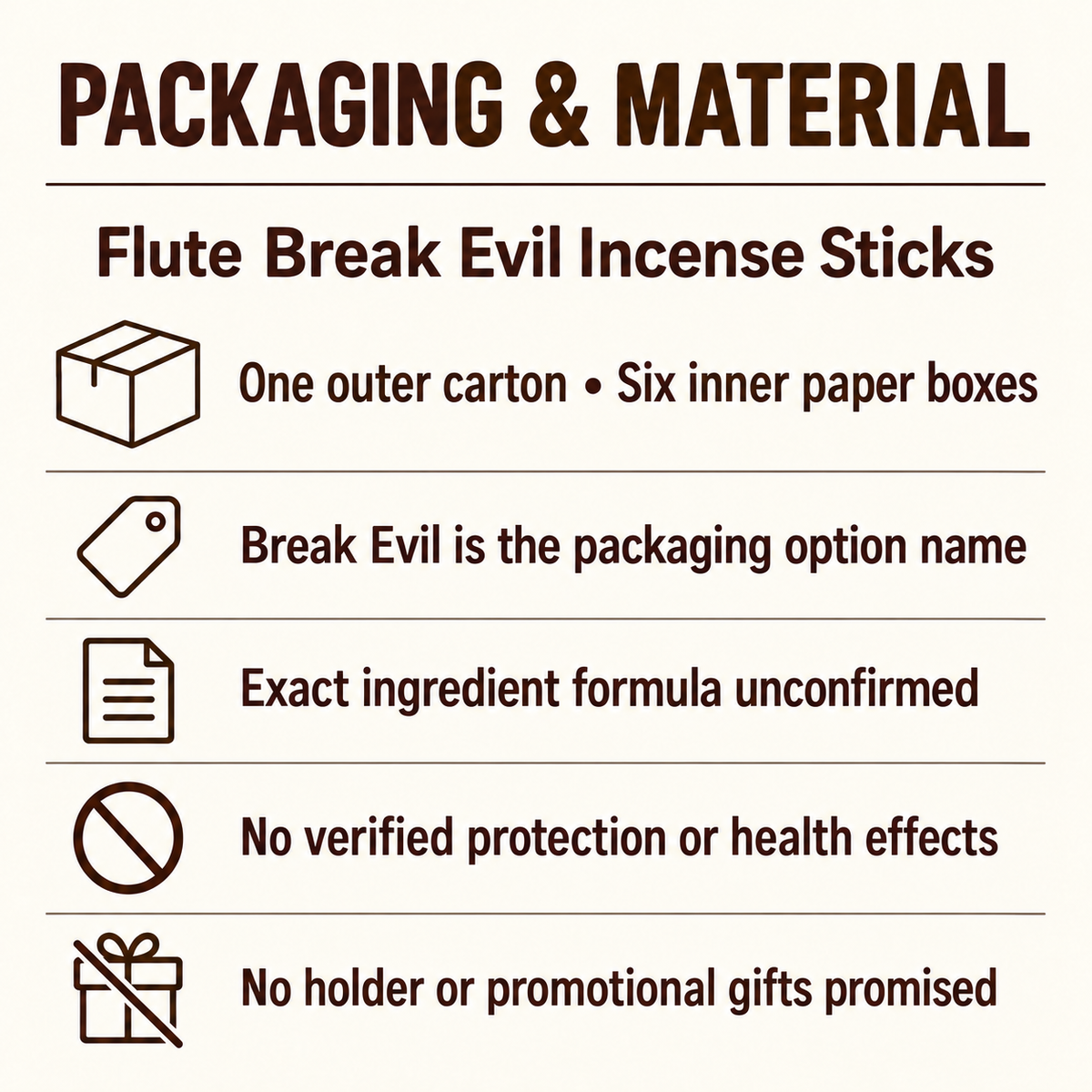 Flute Break Evil Incense Sticks — Six-Box Carton, 120 Sticks — pack