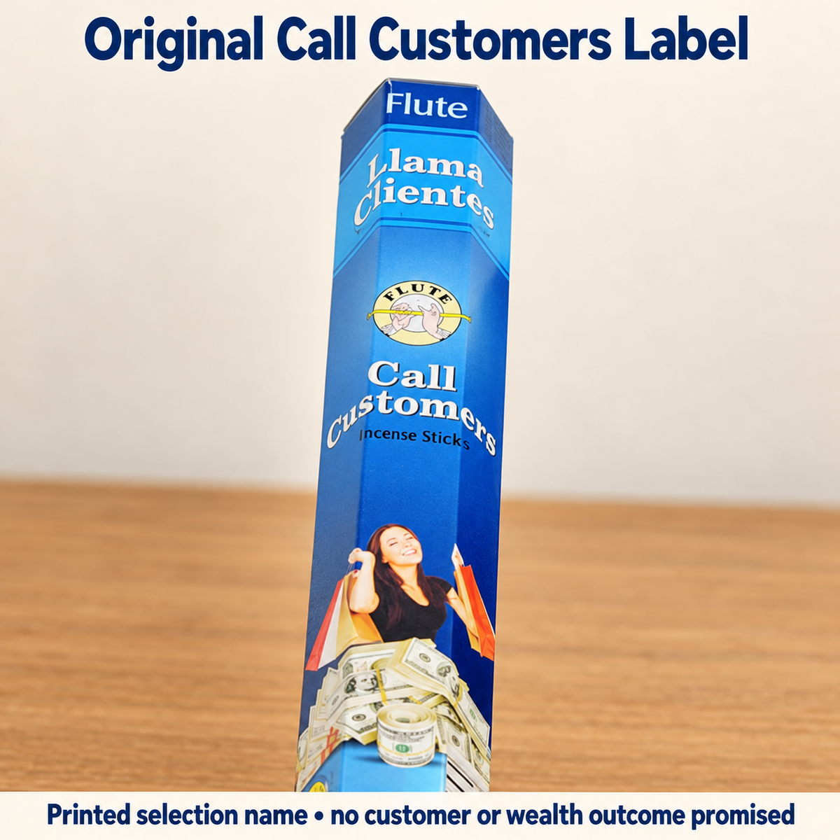 Original Flute Call Customers and Llama Clientes printed selection label