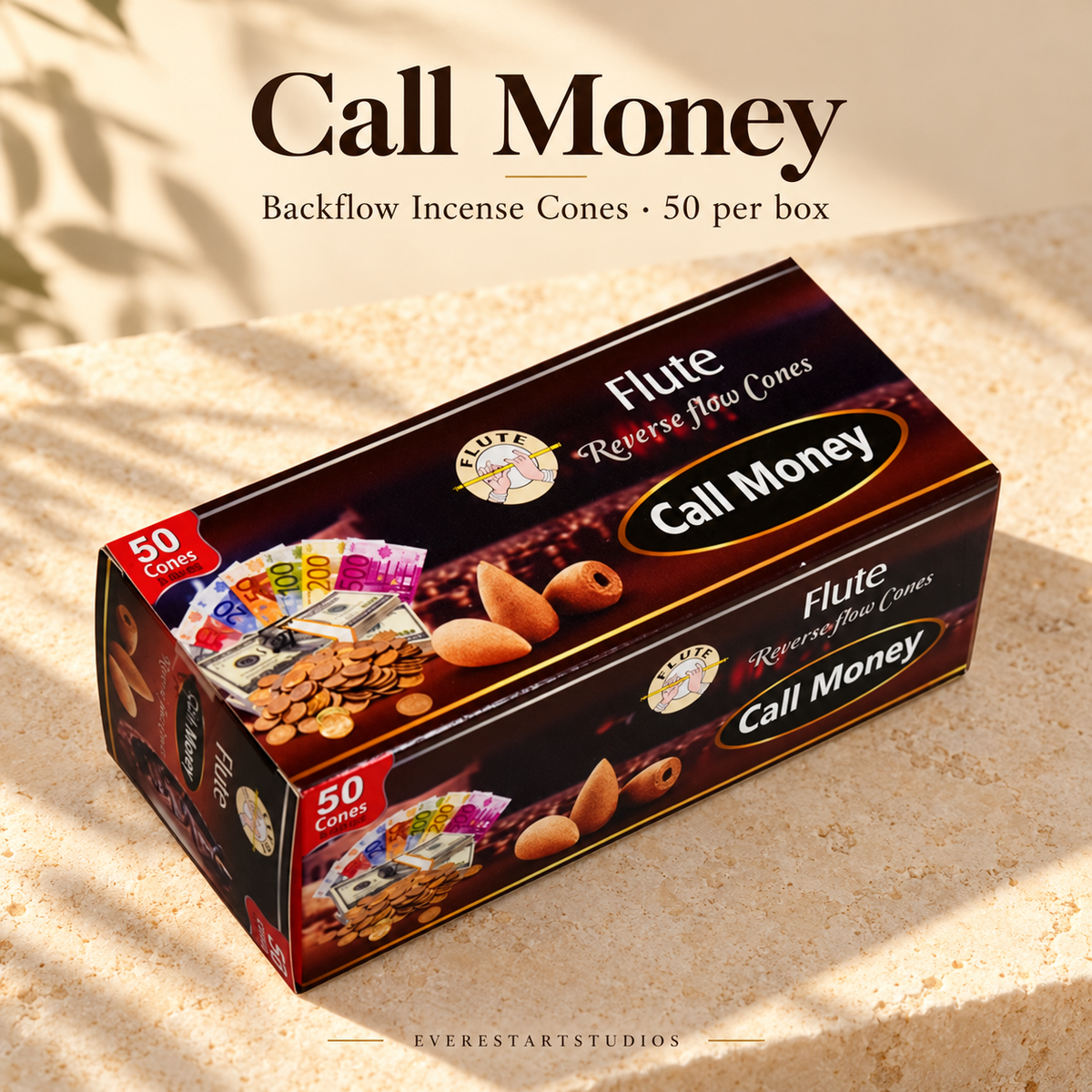 FLUTE Call Money backflow incense cones, one 50-cone box