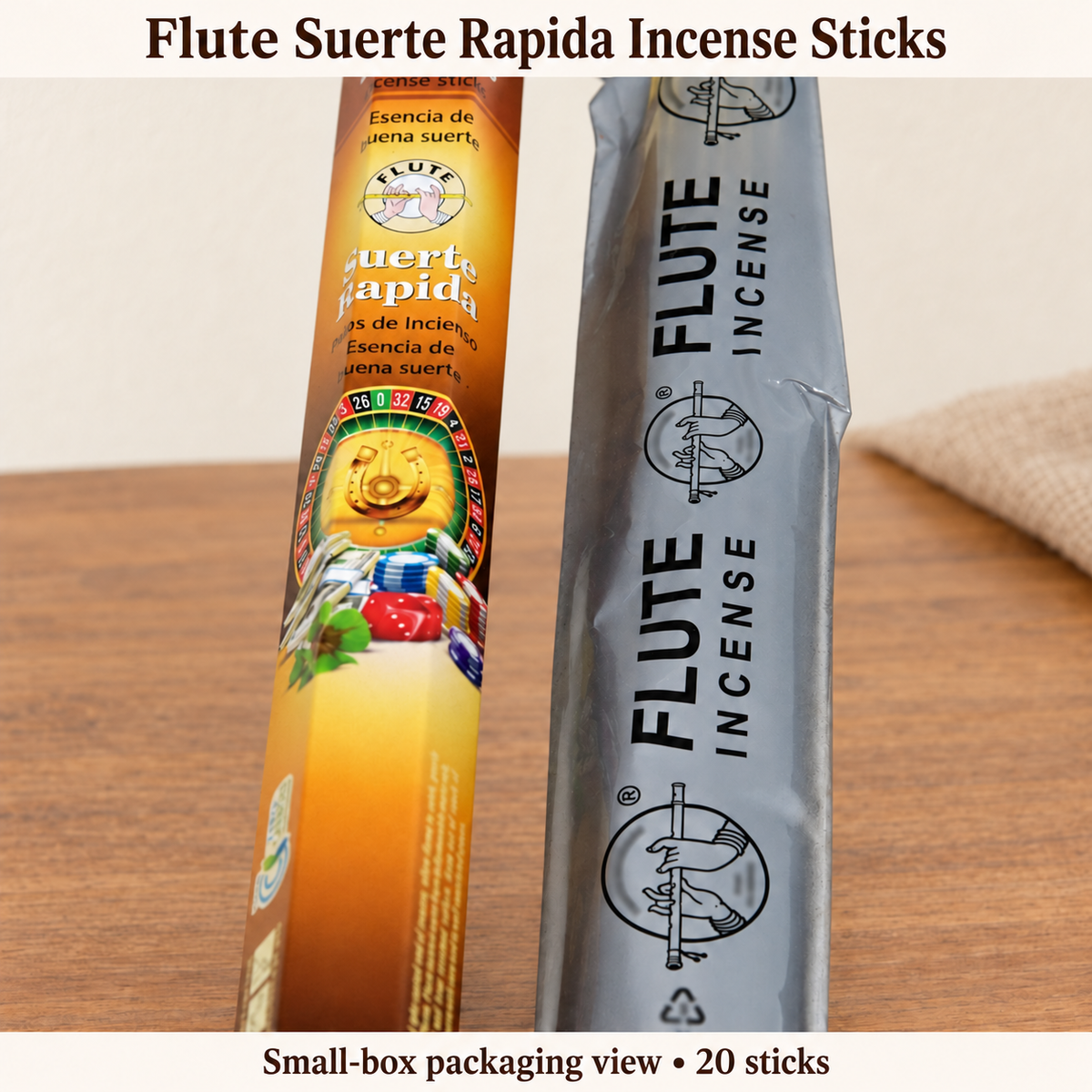 Flute Suerte Rapida — original small carton and silver inner wrapper
