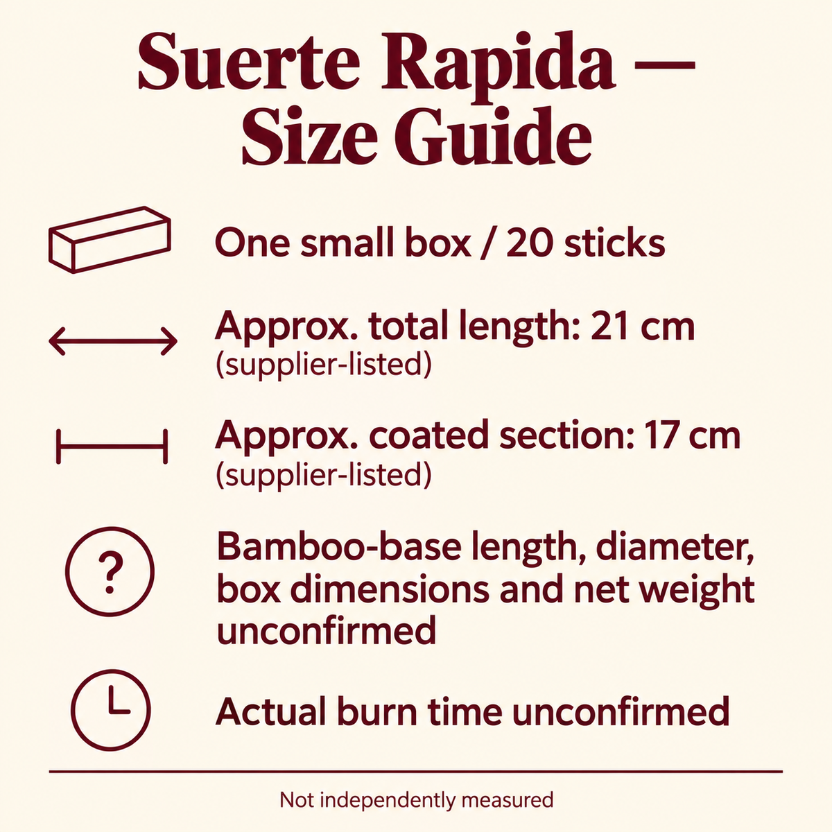 Flute Suerte Rapida — supplier-listed size guide