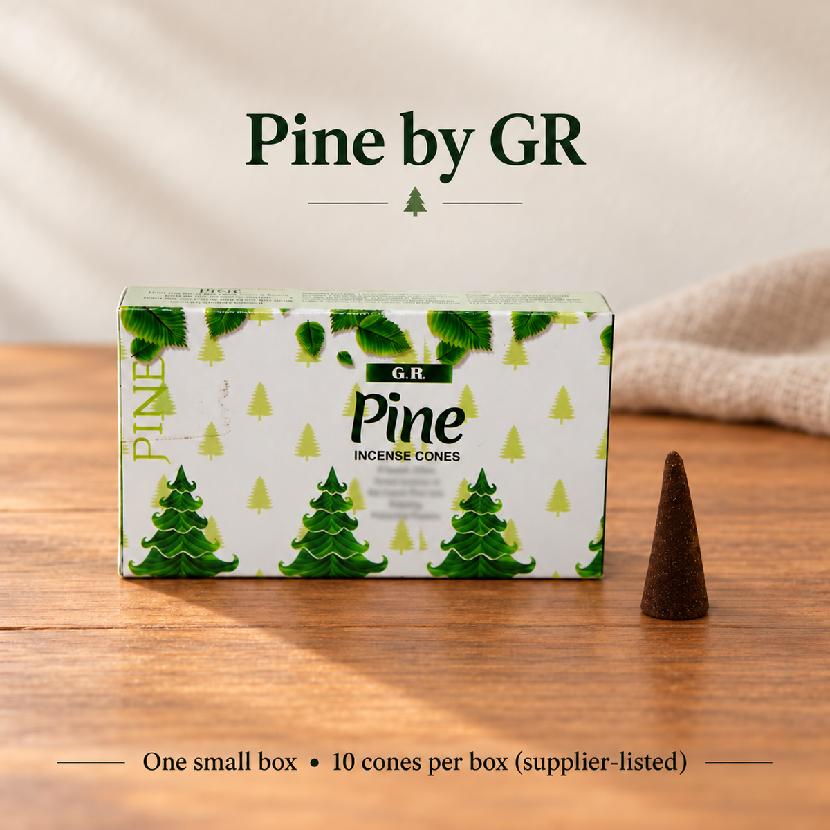 GR Pine Incense Cones — 10-Cones Small Box with Basic Dish | product-02