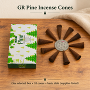 GR Pine Incense Cones — 10-Cones Small Box with Basic Dish | variant-01