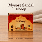Mysore Sandal Dhoop red-and-gold box, 20 cones