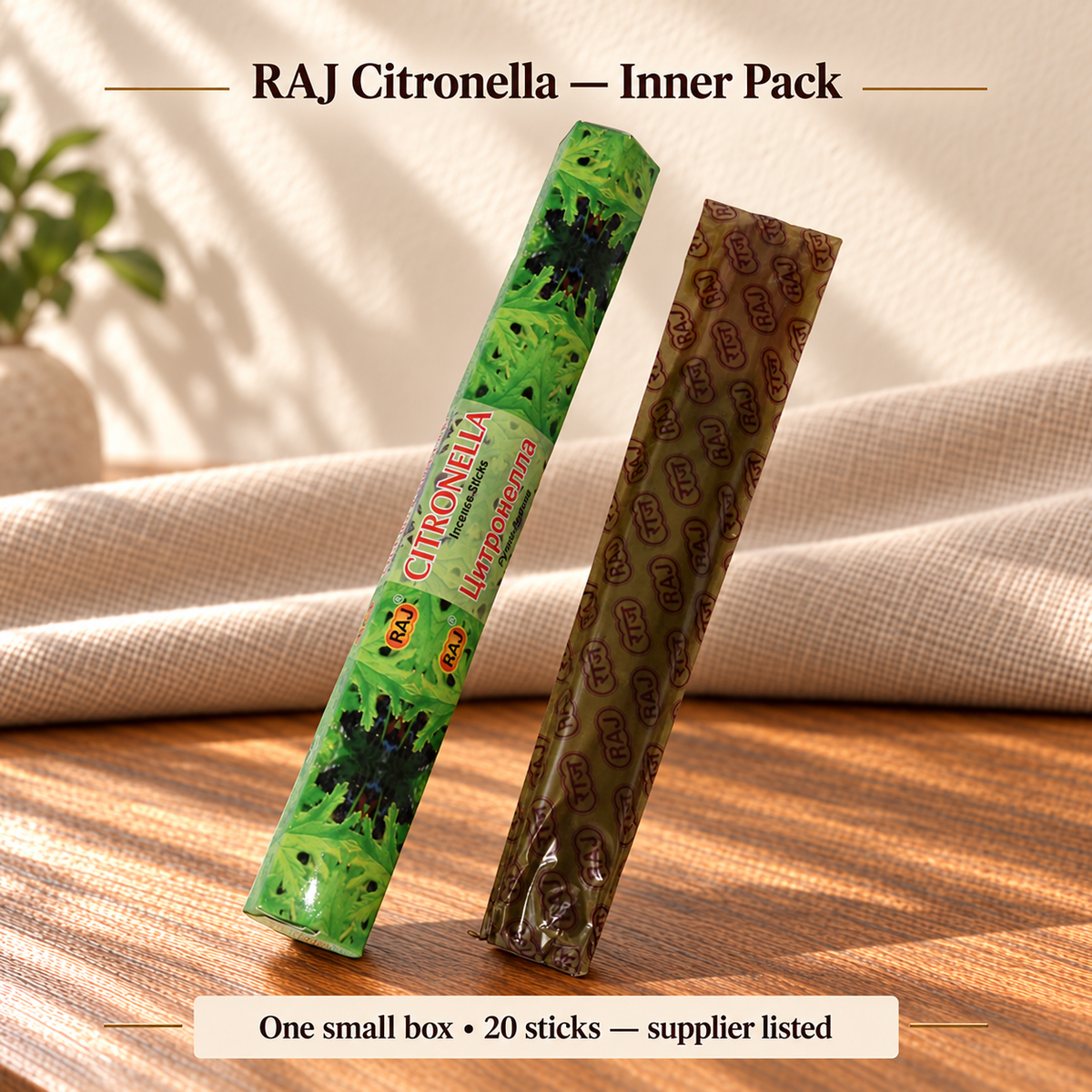 TB9324078226 | RAJ Citronella — Inner Pack | One small box •20 sticks — supplier listed