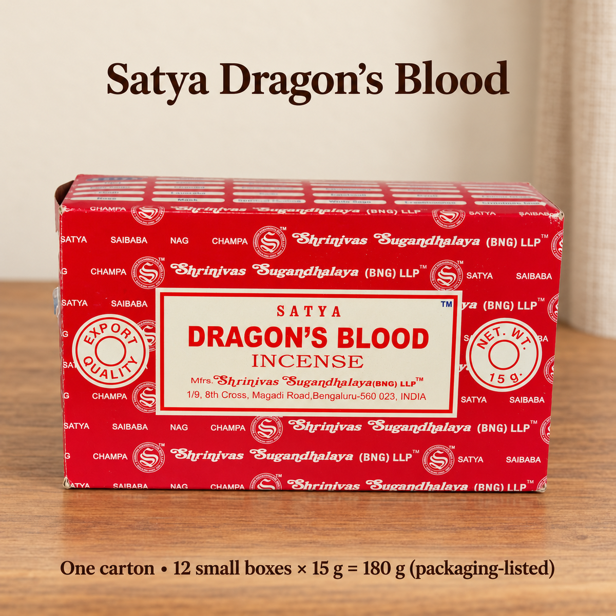 Satya Dragon's Blood Incense — 12-Box Carton, 180 g | variant-02