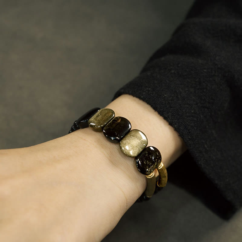 EverestArtstudios Black Obsidian Gold Sheen Obsidian Strengthen Bracelet