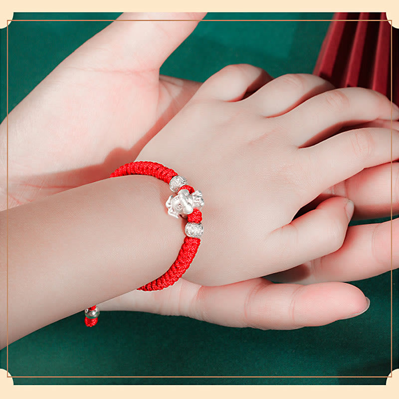 EverestArtStudios 999 Sterling Silver Chinese Zodiac Red Cord Fortune Handcrafted Children's Bracelet